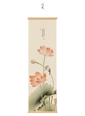 中式荷花入户门玄关装饰画卷轴画