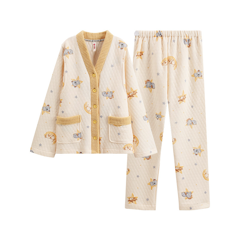 芬腾服饰纯棉秋冬季长袖空气棉夹层月子服保暖孕妇产后哺乳睡衣女