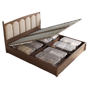 顾家家居全实木高箱床复古风胡桃木全实木床中古卧室双人床1.8m床