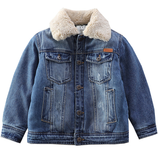 男童加绒牛仔棉服2025冬季儿童短款毛领加厚外套中大童夹绒潮棉服