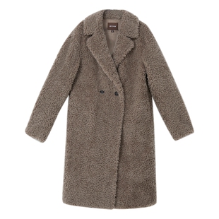 YINER音儿专选女装冬季时尚长款西装领环保羊毛皮草大衣外套