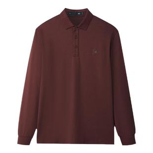 HLA/海澜之家轻商务砖红色长袖POLO衫2025秋冬新款弹力打底上衣男