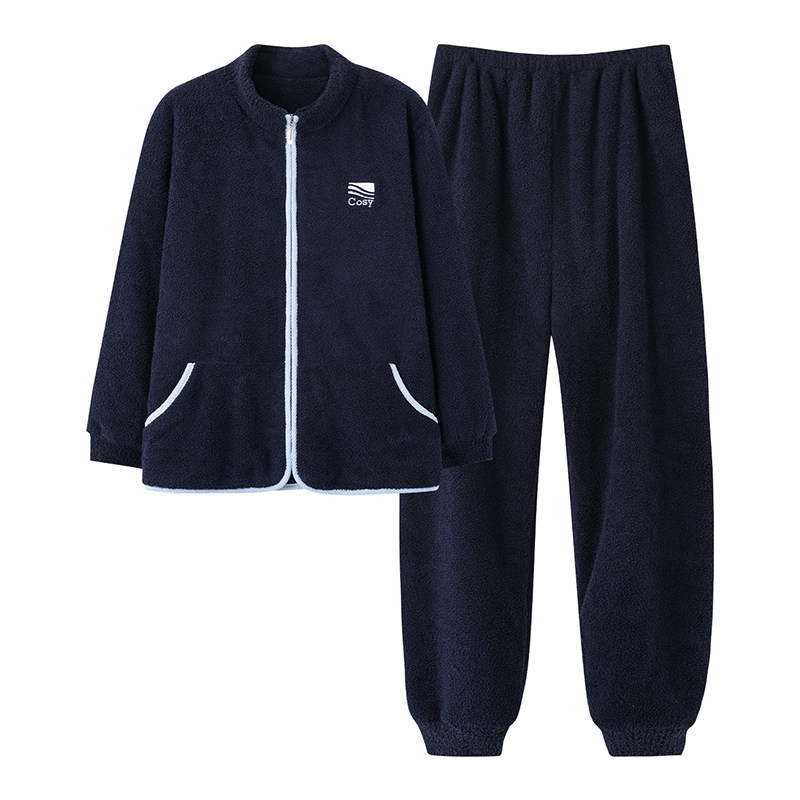 绵舒绒冬季拉链加厚保暖家居服男