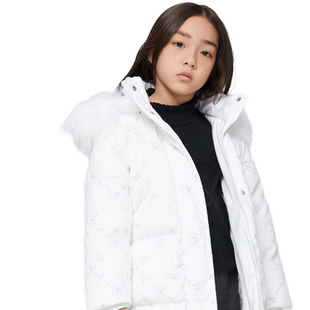 美特斯邦威童装moomoo女童绣花亮片面料真毛领百搭抗寒羽绒服