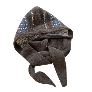 费尔岛提花巴拉克拉法帽女士冬季大头围连帽针织护耳帽子围巾一体