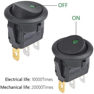 20PCS12V圆形猫眼船型开关412V电源开关个颜色5灯各个带32档脚