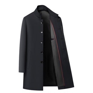 商务休闲男装大衣中长款立领纯色中山装2025新款品质行政风衣外套