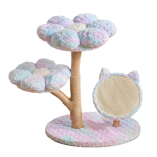 实木猫爬架彩色花朵树干猫窝成猫一体家用不占地猫树猫抓柱猫玩具