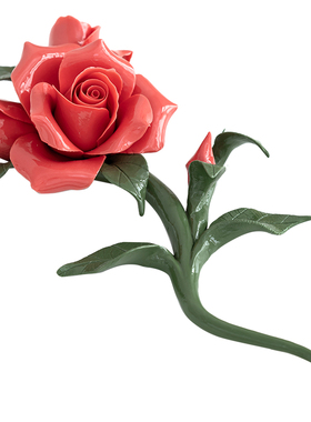 陶瓷花手工捏制玫瑰花摆件插花瓶