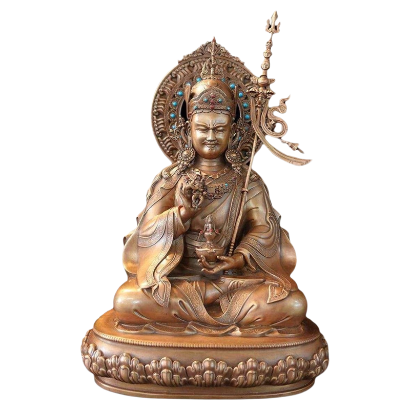 尼泊尔工艺密宗莲花生大士佛像紫铜莲师纯手工錾刻纯铜供奉摆件