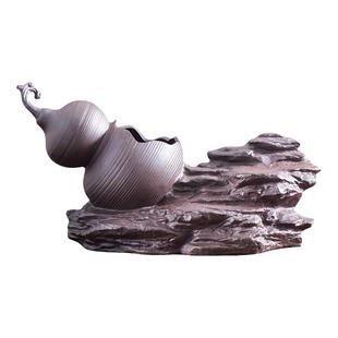 中式紫砂文竹造景盆家用禅意葫芦花盆陶瓷桌面六月雪多肉盆栽摆件