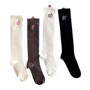LookSocks春秋外穿刺绣BO字母长筒小腿袜ins潮日系英文袜棉袜女袜