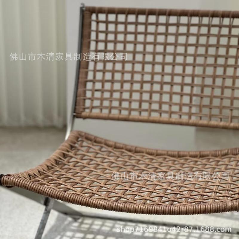 包豪斯户外休闲椅简约绳编咖啡厅单人沙发椅阳台椅子设计师不锈钢