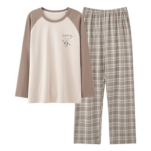 南极人睡衣男款2026新款秋冬季纯棉长袖休闲圆领家居服套装可外穿