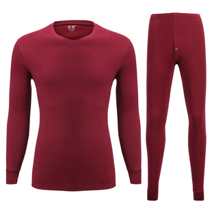 红豆男女士精梳纯棉全棉青年中年圆领秋衣秋裤红黑色大码内衣套装