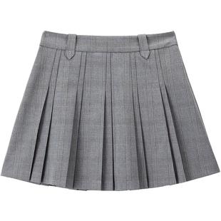 乐町学院风高知半身裙女装春秋设计感腰袢宽窄百褶裙好穿*