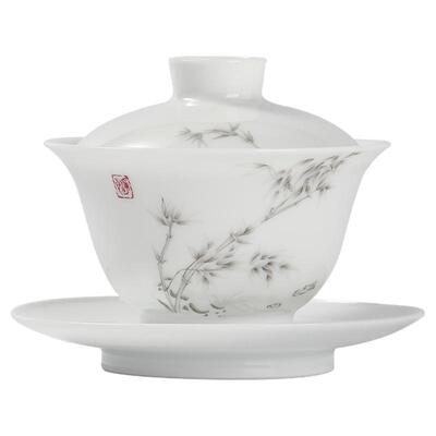 景德镇官方陶瓷茶具手绘三才盖碗