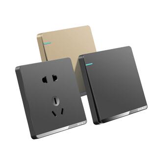国际电工开关插座金灰色家用86型暗装一开带5五孔多孔墙壁USB面板