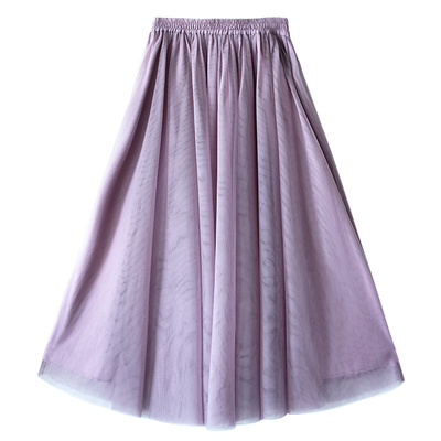 冬季打底半身裙女紫色网纱长裙