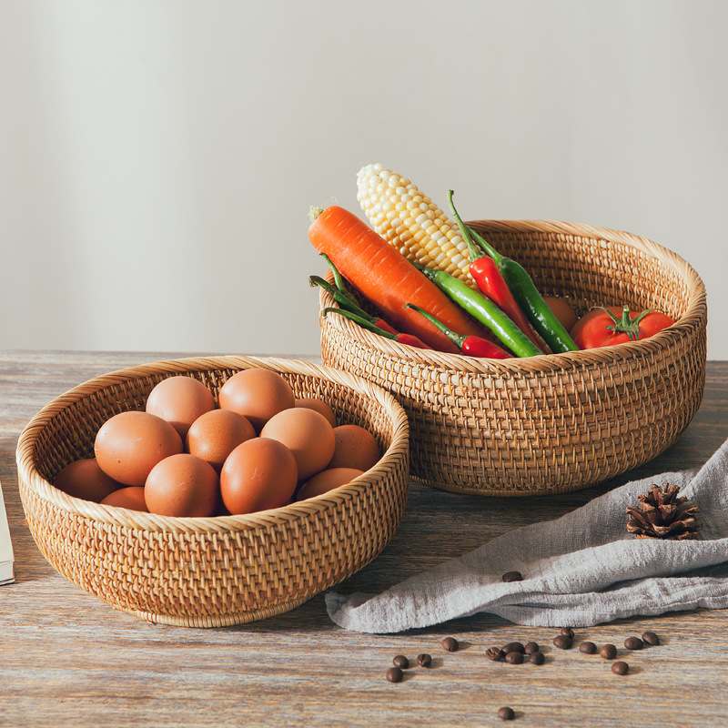 越南秋藤编收纳篮子水果篮筐衣柜物杂物馒头桌面零食面包储蔬菜