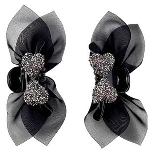 黑色精灵耳后发夹刘海夹侧边夹AB面兔耳朵小抓夹蝴蝶结发夹女头饰