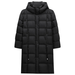 【季末折扣】欧时力连帽直筒长款羽绒服外套大衣保暖2025秋冬新品