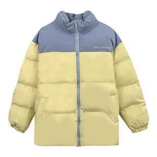 甜心轰炸机 日系甜美蓝黄撞色羽绒棉服女秋冬季加厚短款棉衣外套
