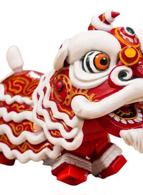 三国演义关羽舞狮积木人仔摆件