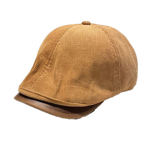 黑色英伦复古前进帽女春秋新款麂皮绒百搭反戴贝雷帽显脸小报童帽