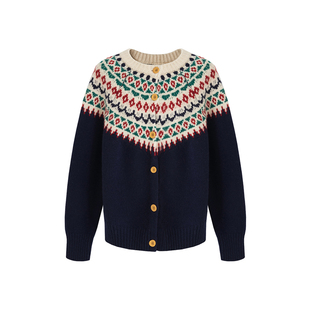 范洛100%羊毛慵懒高级感费尔岛毛衣2026冬季复古宽松针织衫外套女