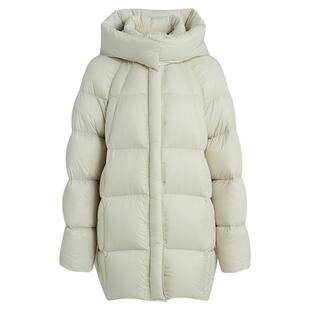 [冰淇淋泡芙]LANDI蓝地米白色立领连帽宽松羽绒服女中长款冬新品