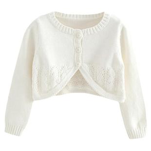 女童针织开衫25年春夏儿童长袖小披肩中大童纯色毛衣宝宝外搭短款