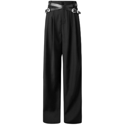 ourhour交叉皮带捏褶宽松西装裤