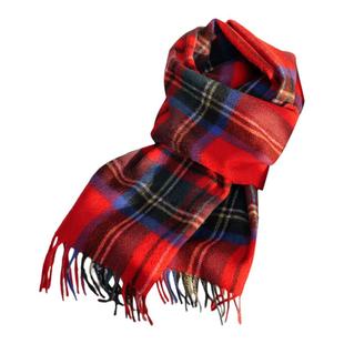 「节日氛围感」100%纯羊毛围巾苏格兰格子红色女百搭保暖薄款围脖