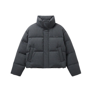紫涵短款灰格立领羽绒服女士冬季新款简约通勤高级感保暖鸭绒外套