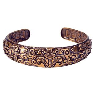 道系饰品上古神兽饕餮兽面纹铜手镯精致男女开口手镯调节实心手环