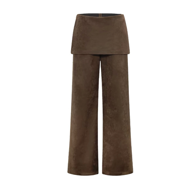 RARELY假两件麂皮阔腿裙裤咖色