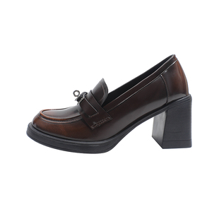 真皮~骄屿增高厚底乐福鞋粗高跟单鞋通勤一脚蹬英伦风锁扣小皮鞋