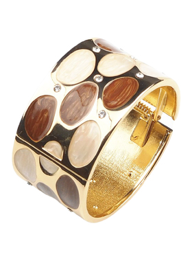 金色蓝棕白石头纹水钻弹簧扣手镯