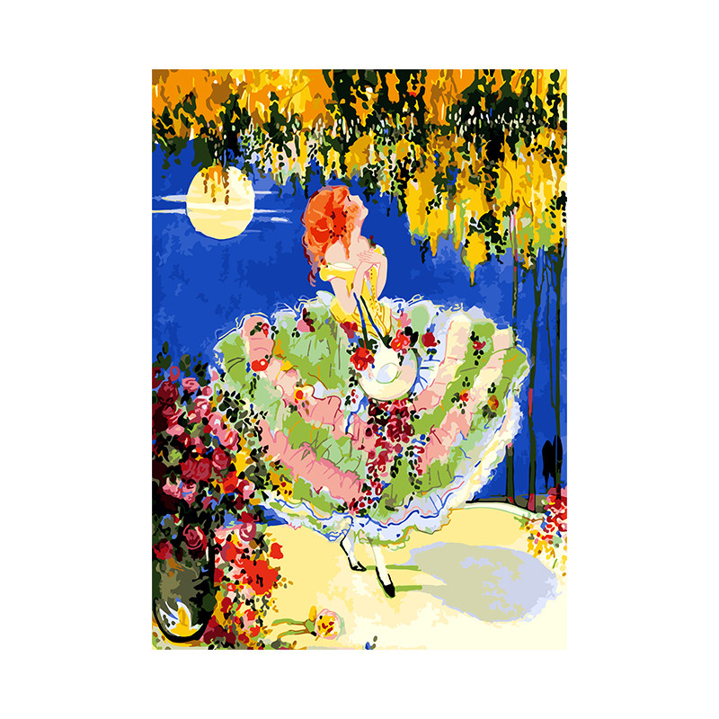 自油自画数字油画diy填色画画成人手工手绘涂色油彩画 月光花仙子