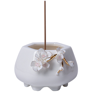 创意陶瓷莲花线香插手工捏花小香炉家用室内香薰炉香座香托香器