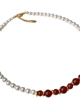 红玛瑙澳白珍珠项链新中式高级感