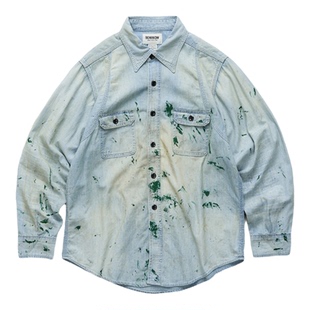 现货 BOWWOW PAINT STAINED CHAMBRAY 日产泼墨做旧复古牛仔衬衫