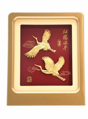 松鹤延年金箔摆件送老人爷爷奶奶