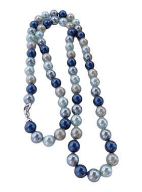 南洋母贝仿珍珠正圆强光炫彩天空蓝莫兰迪混彩锁骨毛衣项链送女友