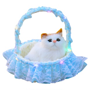 发光仿真小猫咪花篮篮子小孩过家家毛绒儿童玩具女孩生日礼品摆件