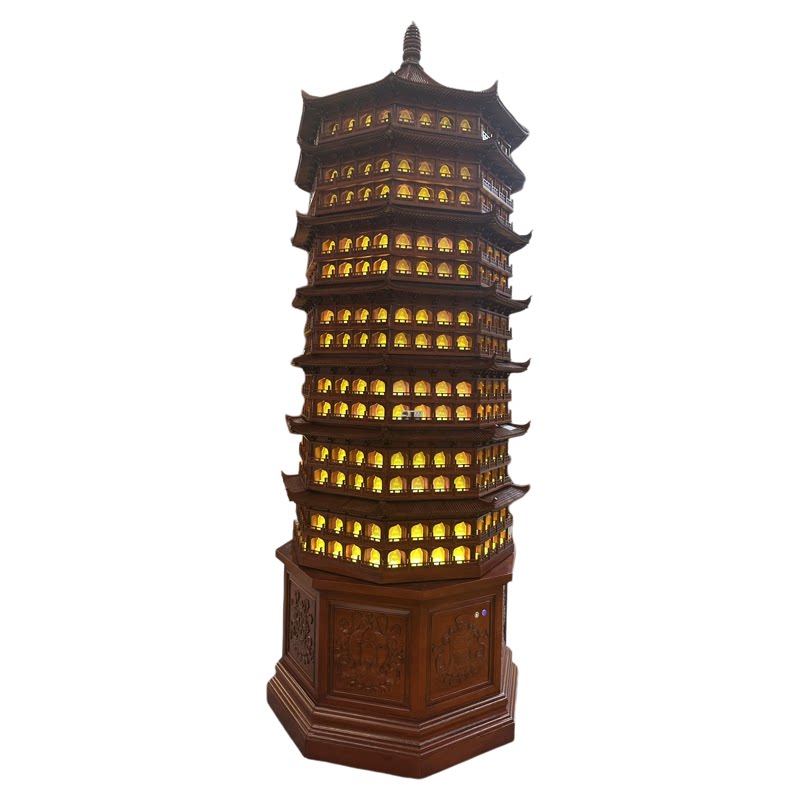 中式东阳木雕古建筑木塔千佛塔万装饰摆件