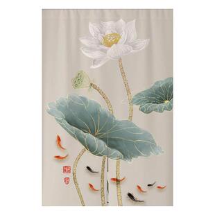 中式荷花门帘布艺隔断帘卧室卫生间挂帘家用厨房遮挡帘免打孔帘子