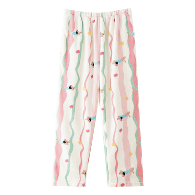 浪莎法兰绒睡裤女加厚保暖长裤