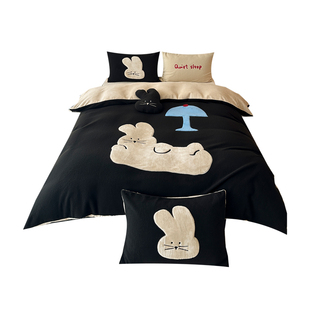 躺平小兔|ins简约可爱卡通加厚仿羊绒四件套1.8米冬天保暖牛奶绒